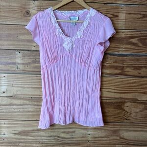 Chadwicks Pink Lace Trim Blouse